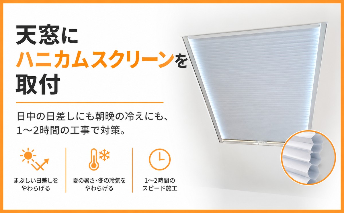 天窓にハニカムスクリーンを取付
